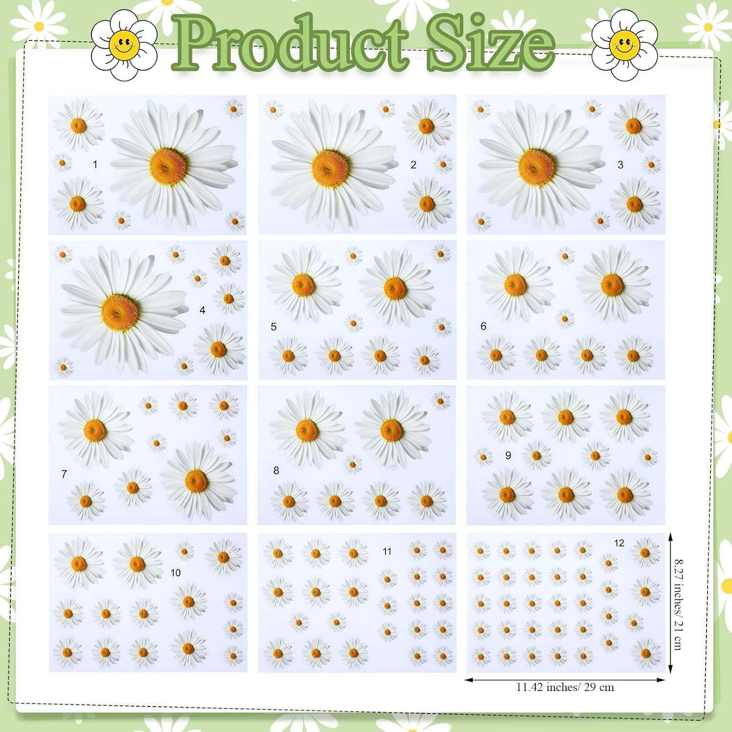 12 Sheets Daisy Stickers 130 Pcs Flower Car Decals Self Adhesive Vinyl Retro Flo