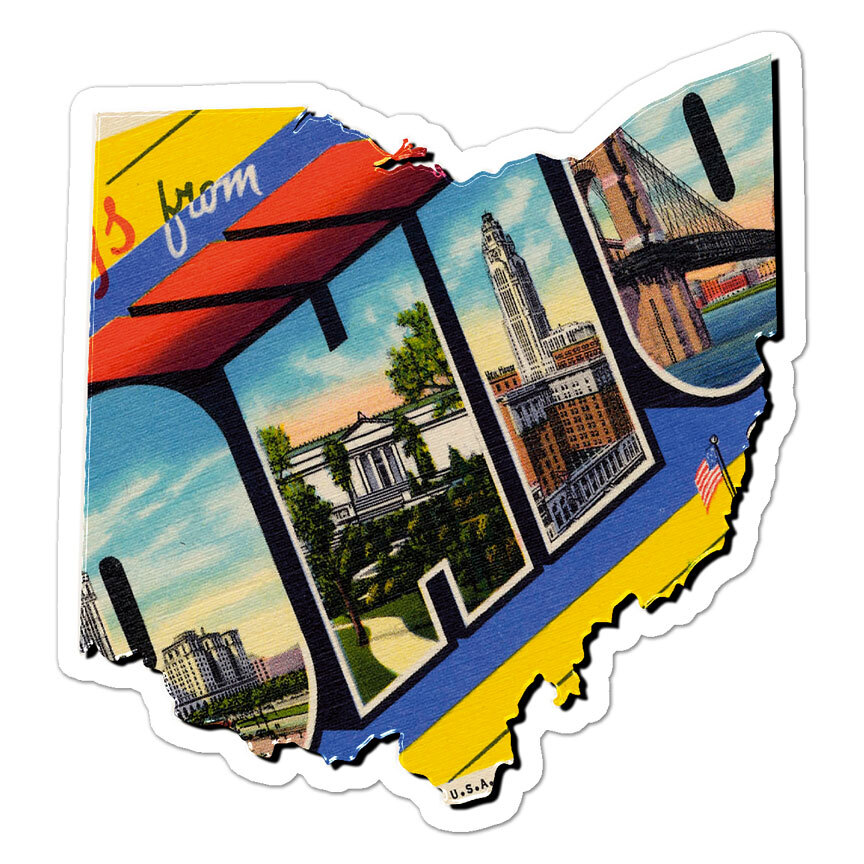 Ohio Vintage Map, Vinyl Decal Sticker, Indoor Outdoor, 3 Sizes, #8882