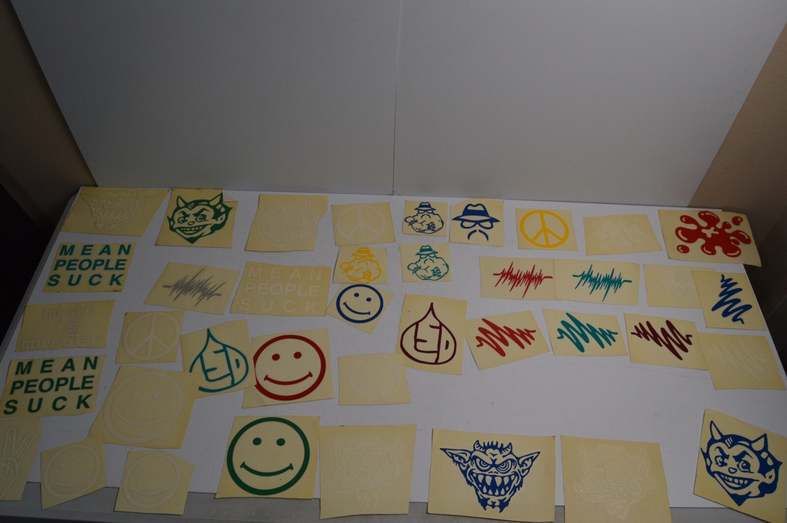 115+ Vintage Vinyl Decals Smiley Peace Stickers Lot 1990's Carnival Collectibles