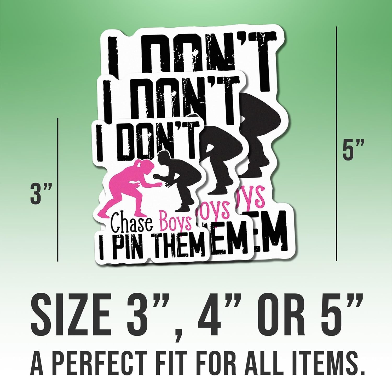 I Don’t Chase Boys I Pin Them Wrestling Girl Sticker, Cool Wrestler Decal 3"