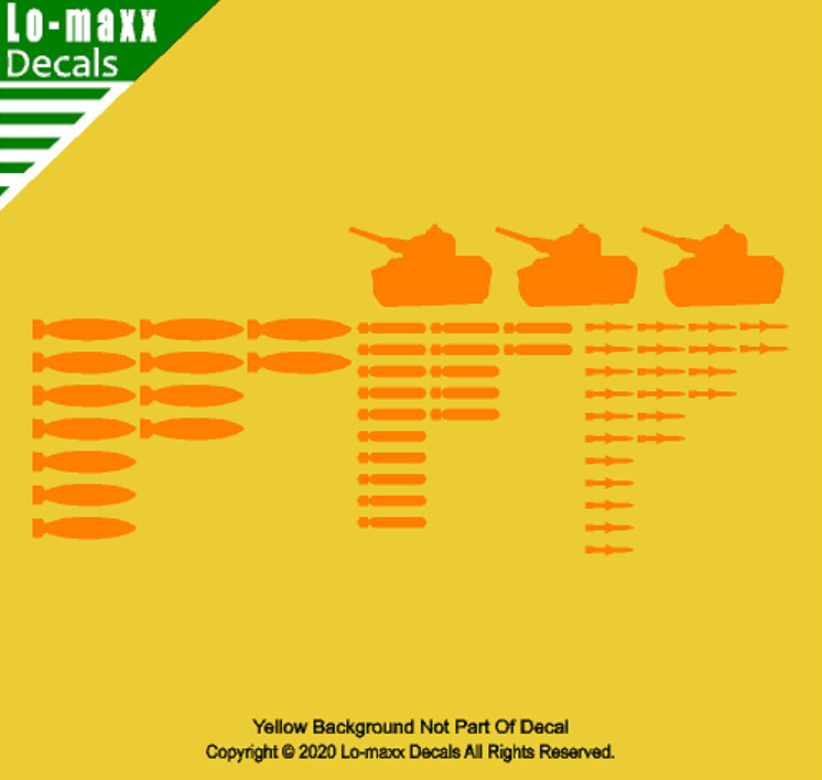 Set Of 53 Bombs And 3 Tanks Military Aircraft Kill Markings Die Cut Vinyl Decal