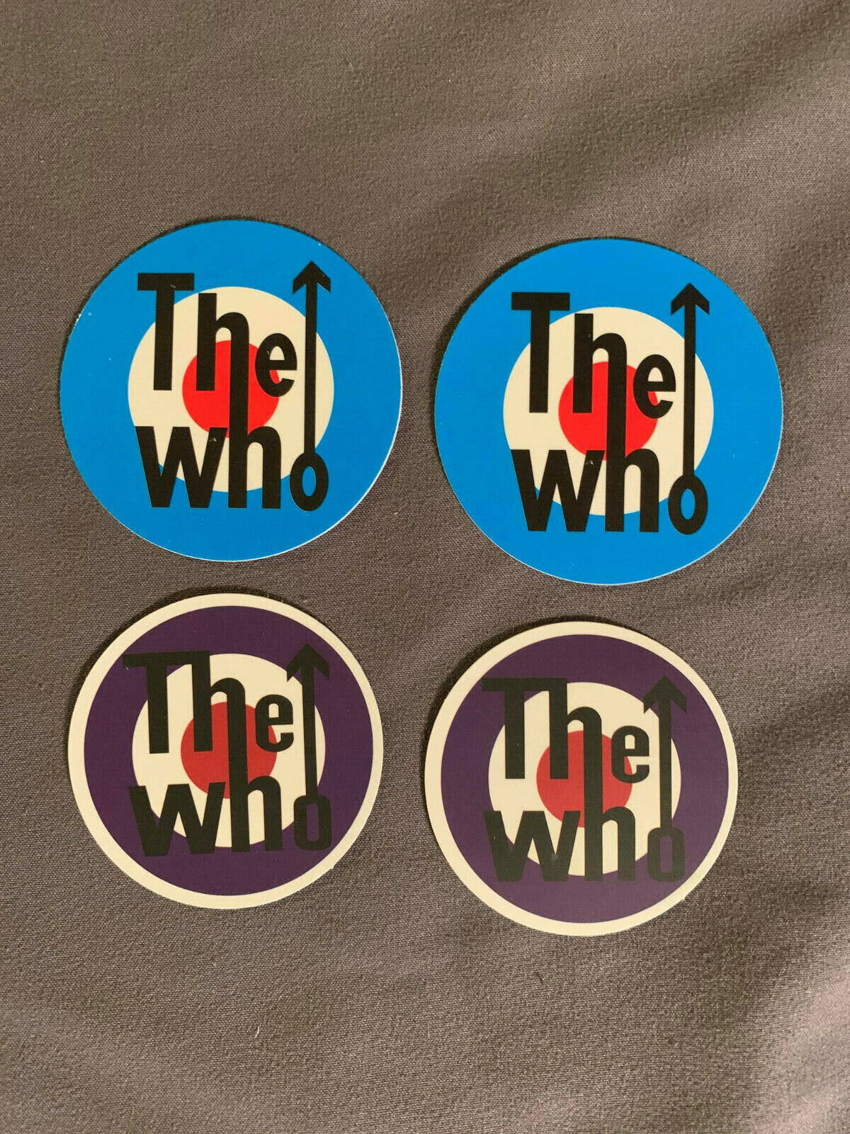 Lot (4) THE WHO 2 1/8" x 2 1/8" Band Logo Stickers Blue White FAST FREE DALTREY