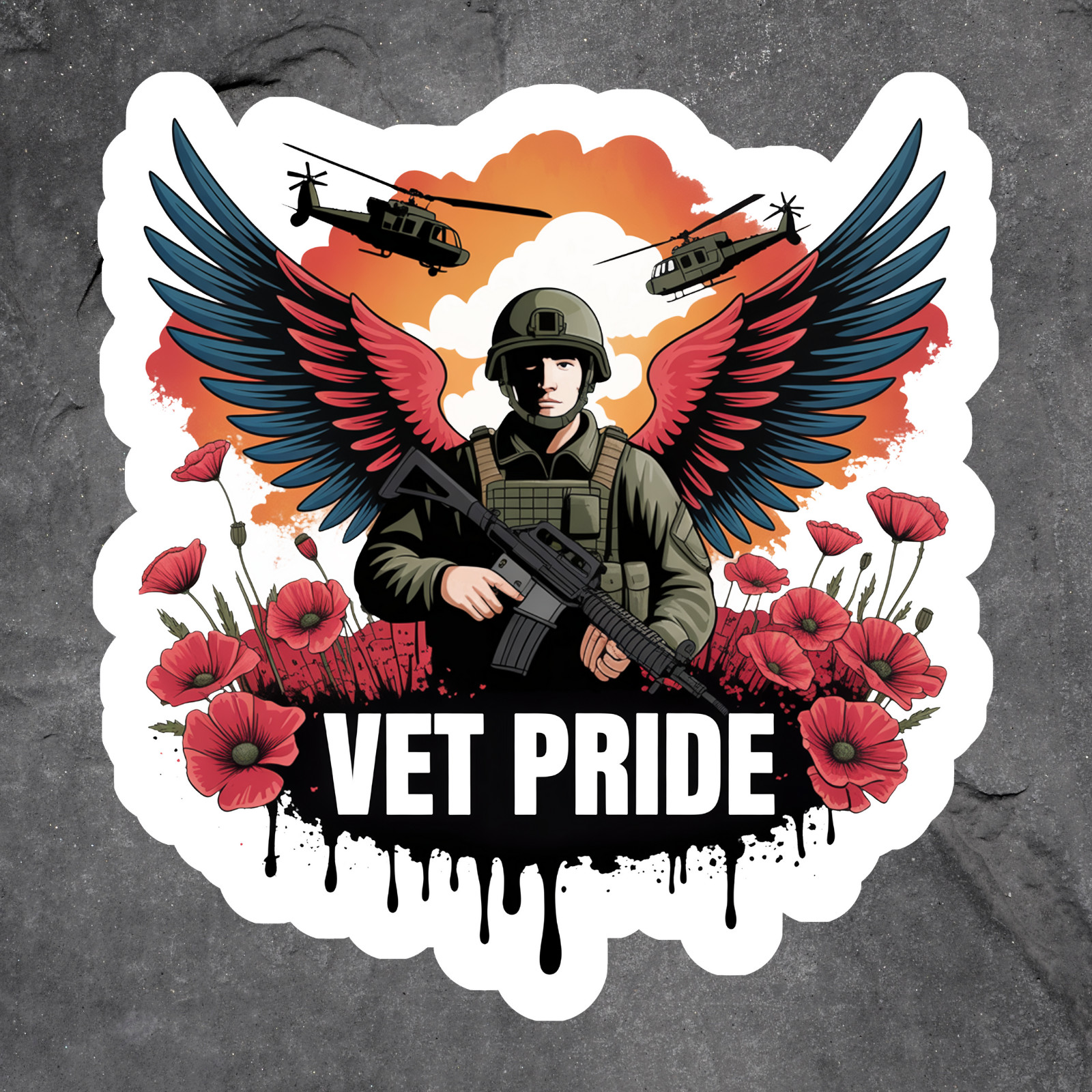 Patriotic Sticker Vinyl Decal Vet Pride Soldier Wings Poppies Military Honor