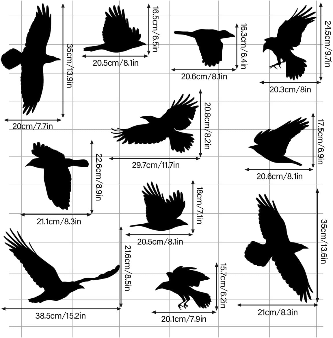 Removable Large Crow Wall Decals Black Raven Wall Stickers Peel & Stick Individu