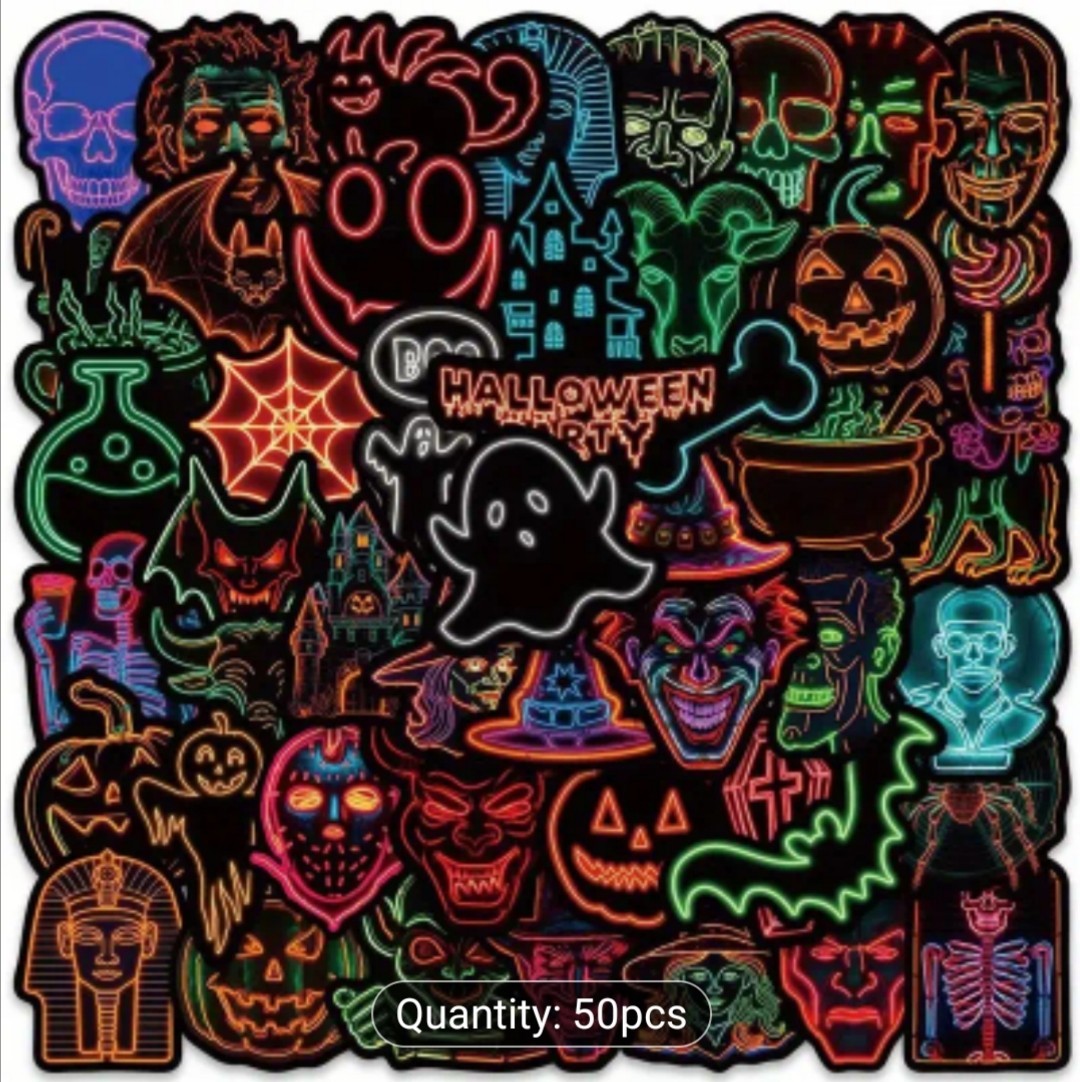 10 PCS Halloween Neon Colorful Spooky Season Trick Or Treat Stickers BRAND NEW