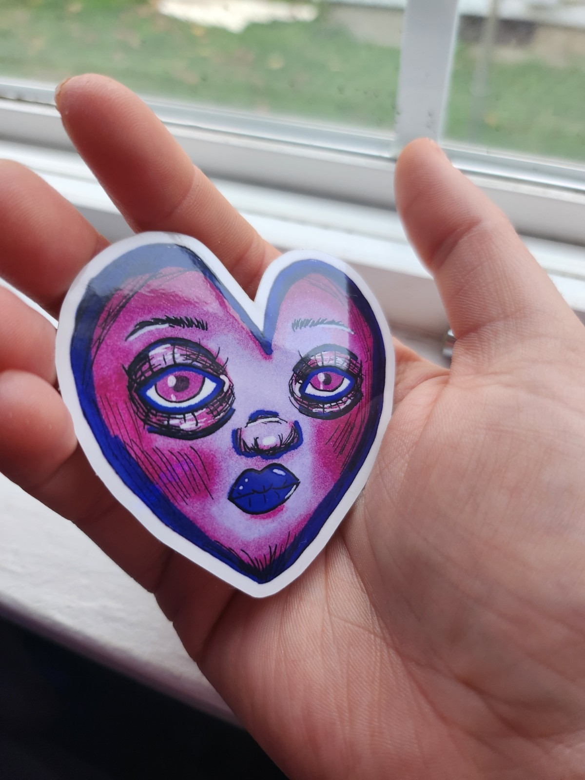 Heart Shaped Vinyl Decal Sticker, Pink Blue White, For Door Window Wall