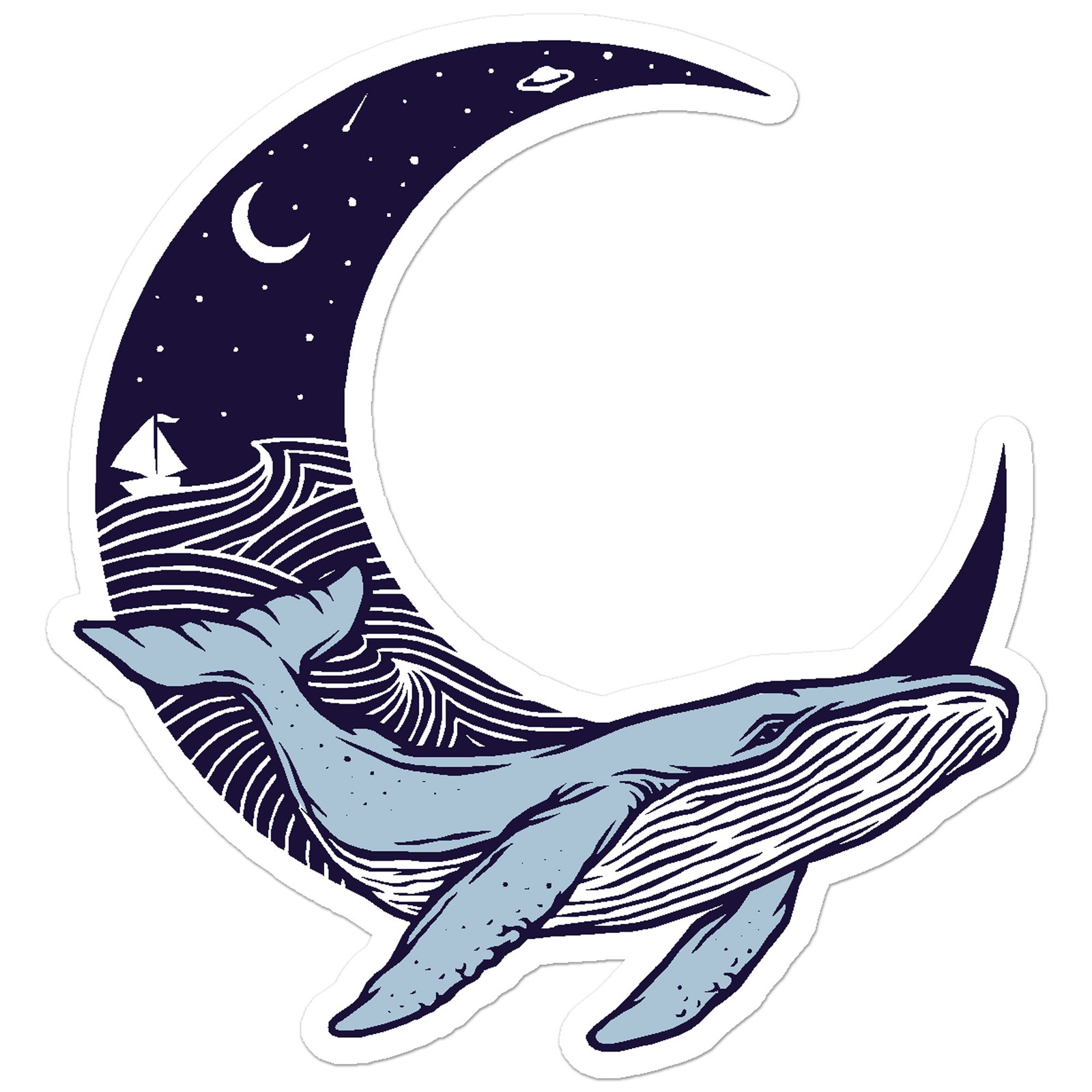Whale Moon Sailboat – Vinyl Decal Sticker – Car Window Laptop – ebn9177