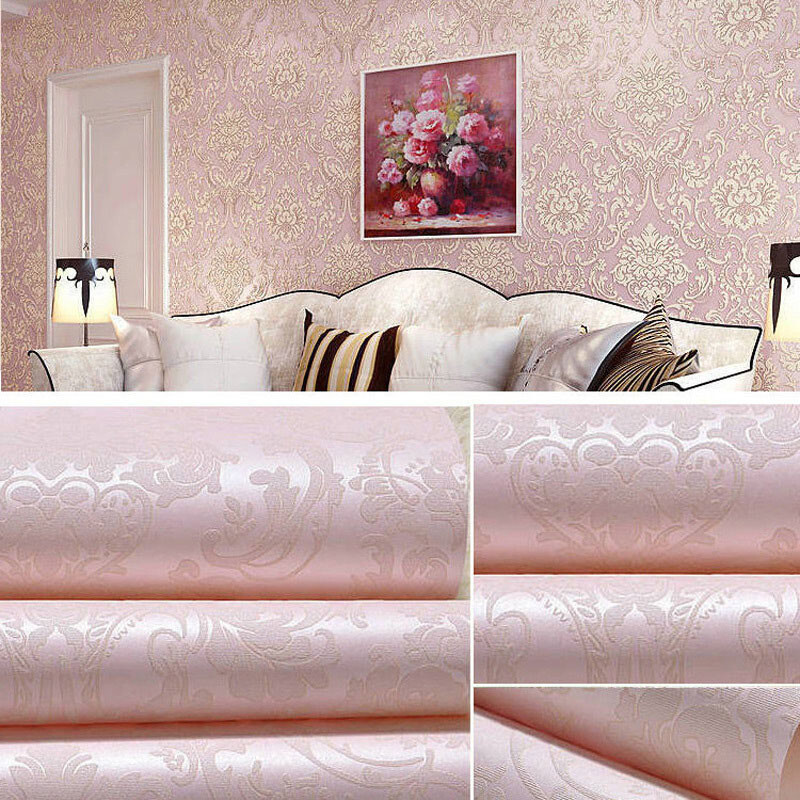 3D Embossed Flower Glitter Wallpaper Embossed Non-Woven Textured Wall Decor-