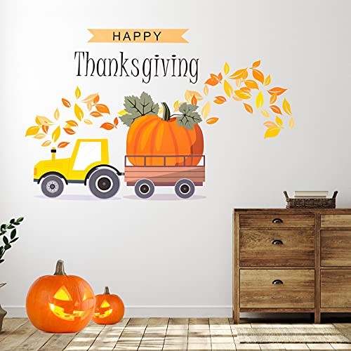 5 Pieces Thanksgiving Wall Stickers Maple Leaves Blessed Wall Decals Thankful