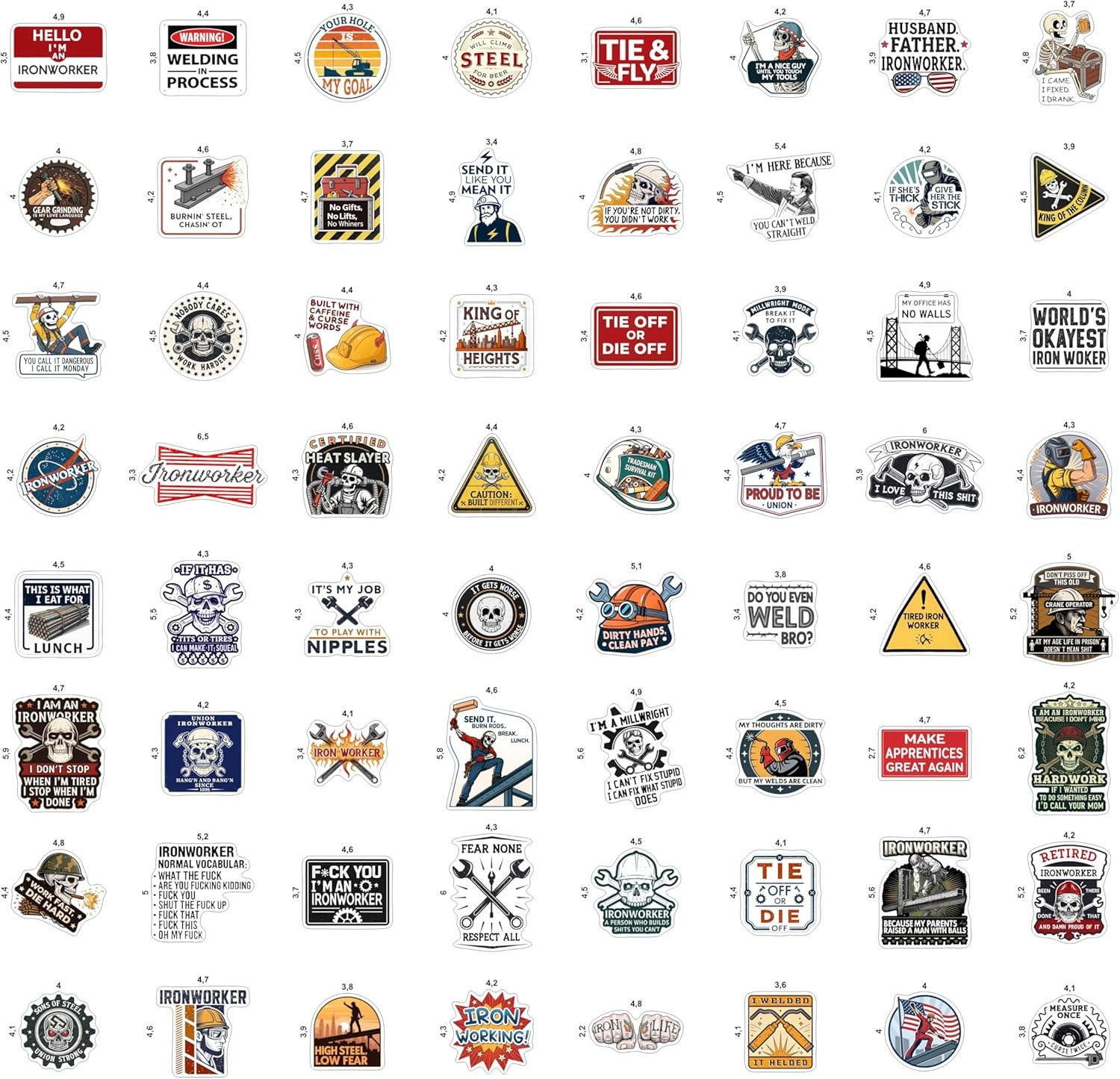 100Pcs Funny Ironworker Stickers for Hardhat, for Water Bottle – Ironworker Gift
