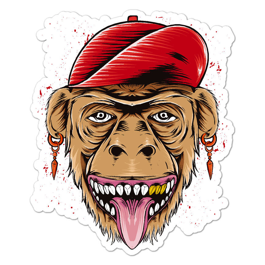 Hip Hop Monkey, Vinyl Decal Sticker, Indoor Outdoor, 3 Sizes, #8992