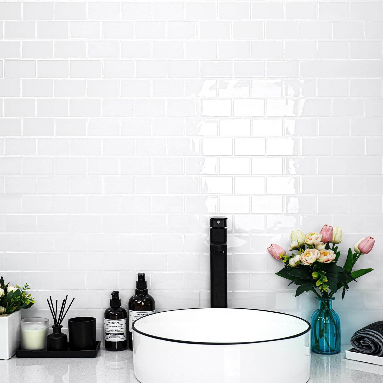 White Peel and Stick Subway Tile, Stick on Backsplash Tiles for Kitchen and B…