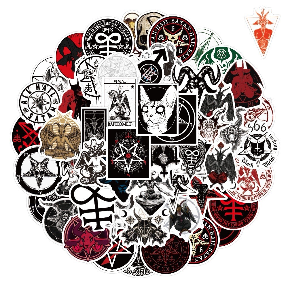 10 Random Satanic Stickers Devil 666 Decals Skull Satan Horror Red Free Shipping