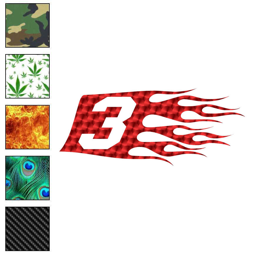 Flames Number 3 Three, Vinyl Decal Sticker, 40 Patterns & 3 Sizes, #7332