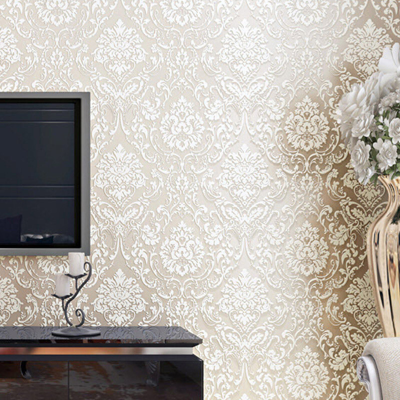 3D Embossed Flower Glitter Wallpaper Embossed Non-Woven Textured Wall Decor-