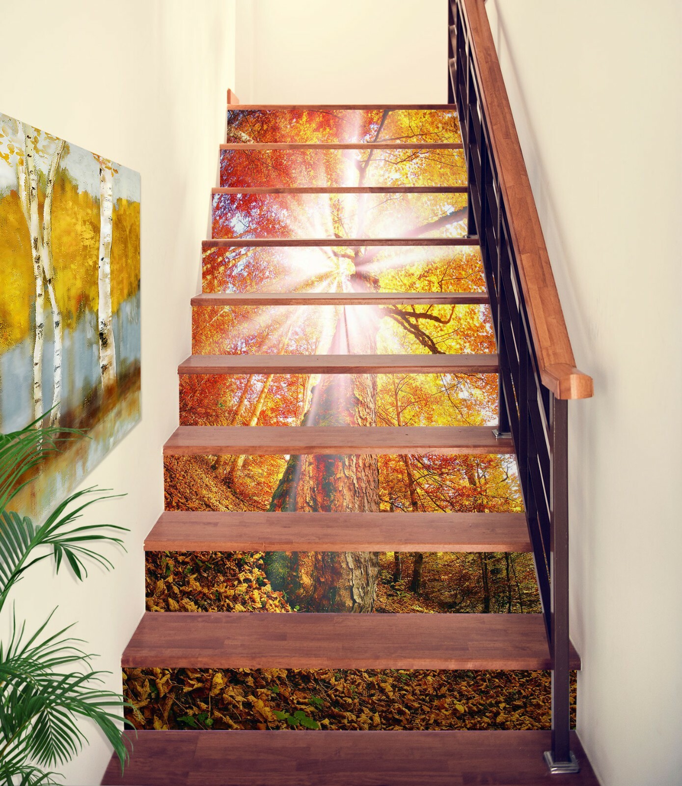 3D Sunshine Tree ZHU311 Stair Risers Decoration Photo Mural Vinyl Wallpaper Amy