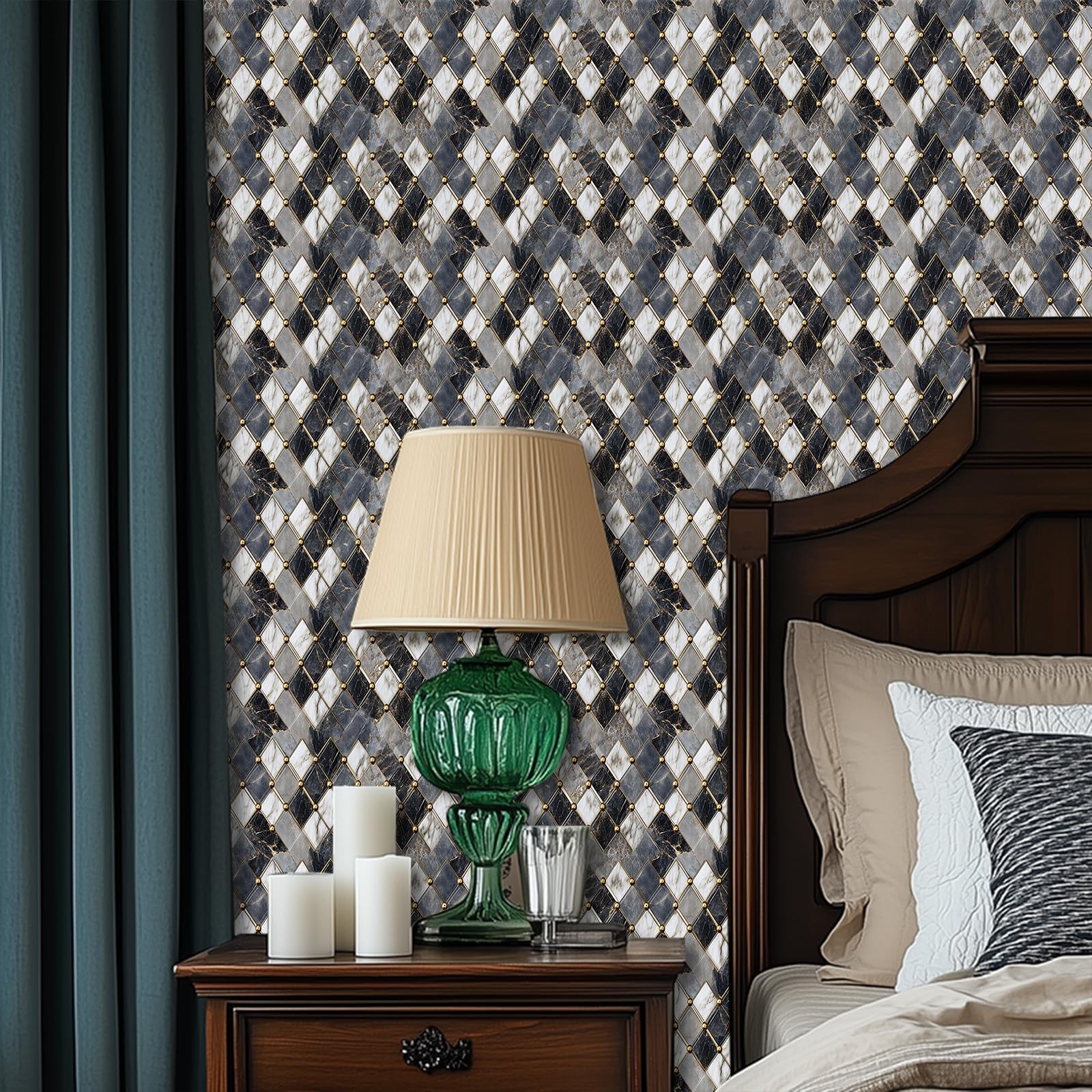 HOMETITUTE Marble Wallpaper Peel and Stick Geometric Contact Paper Wall Paper…