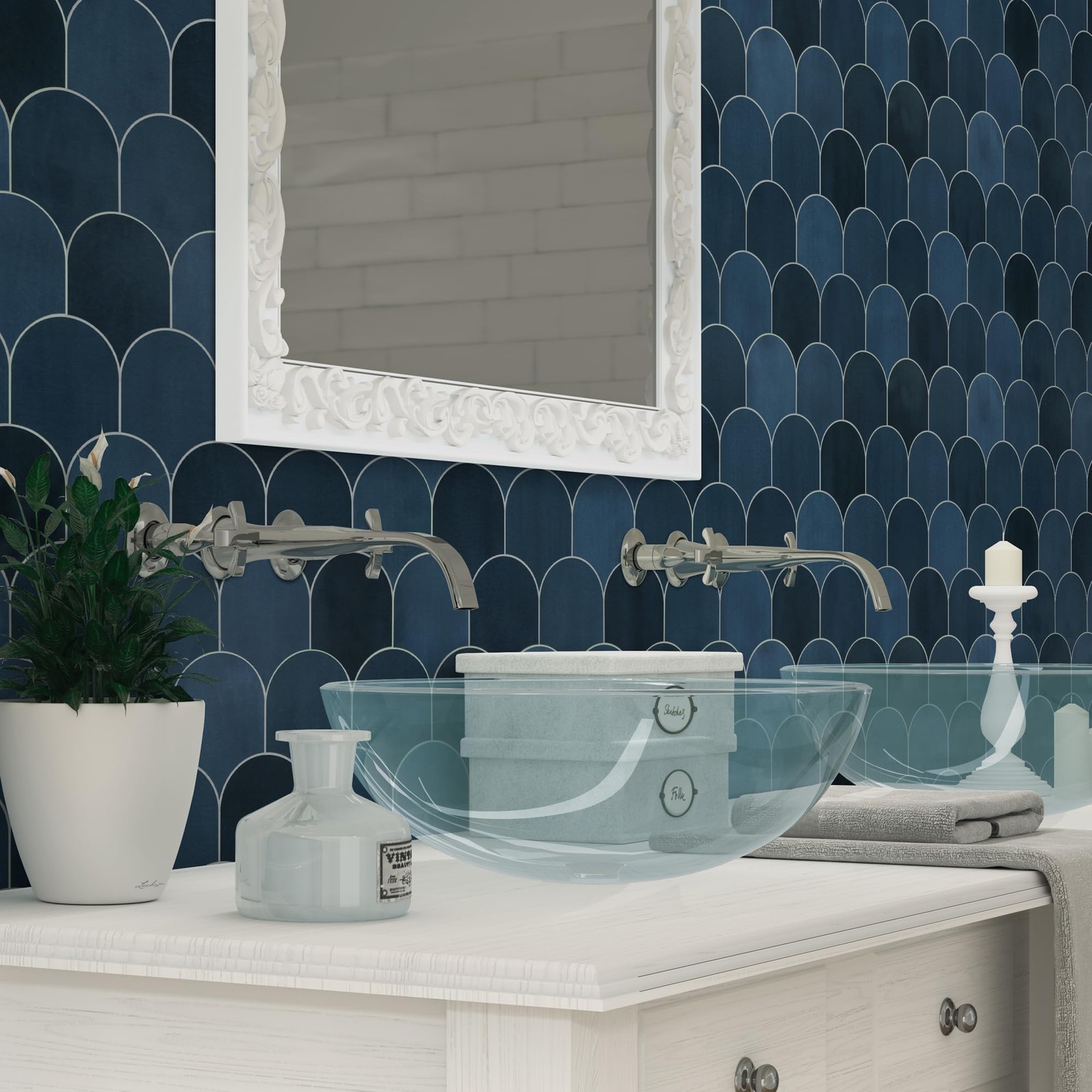 10-Sheet Fish Scale Peel and Stick Backsplash Tile, 11.4" x 10.9" Stone Comp…