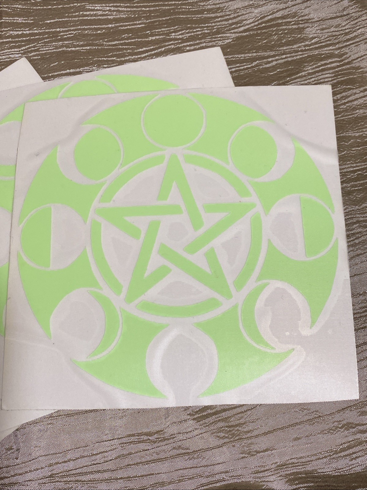 Pentacle Moon Phases Decal Sticker, 5.5”x5.5” Green Glow-in-the-Dark Vinyl