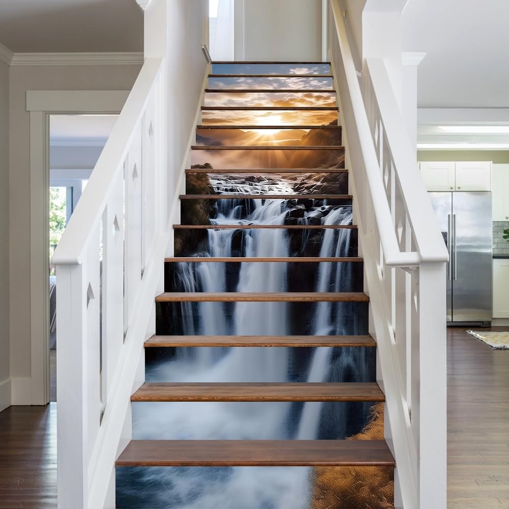 15 Strips 3D Waterfall Stair Decals, Peel and Stick Stairs Riser Stickers Nat…