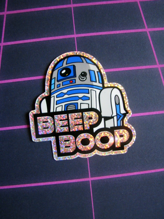 R2D2 Glitter Sticker 3" Star Wars R2-D2 Decal For Skateboard, Laptop, Car Window