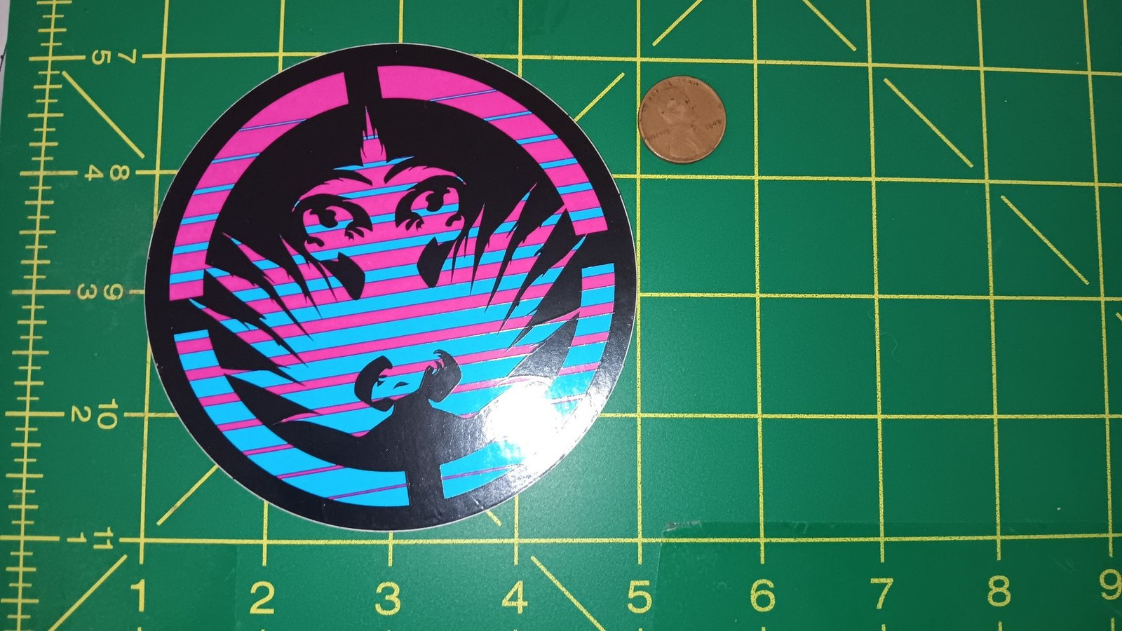 Anime Girl Holographic Sticker Round 3.5in Pink Blue Vinyl Unicorn Face Decal