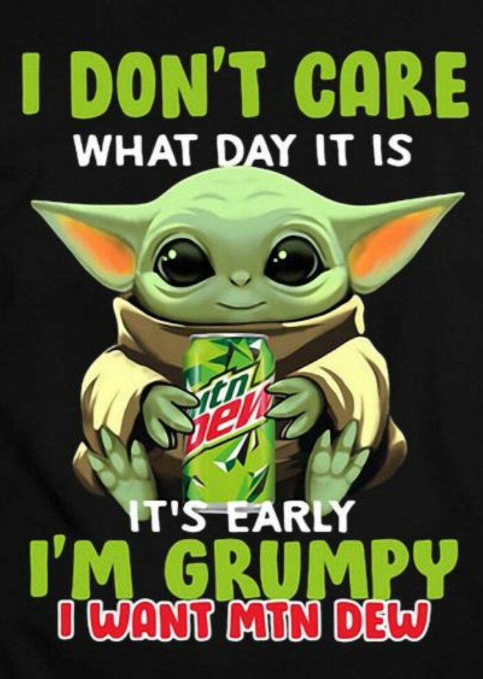 Large Baby Yoda Grumpy I Want My Mt.Dew Premium Vinyl Waterproof Decal Sticker