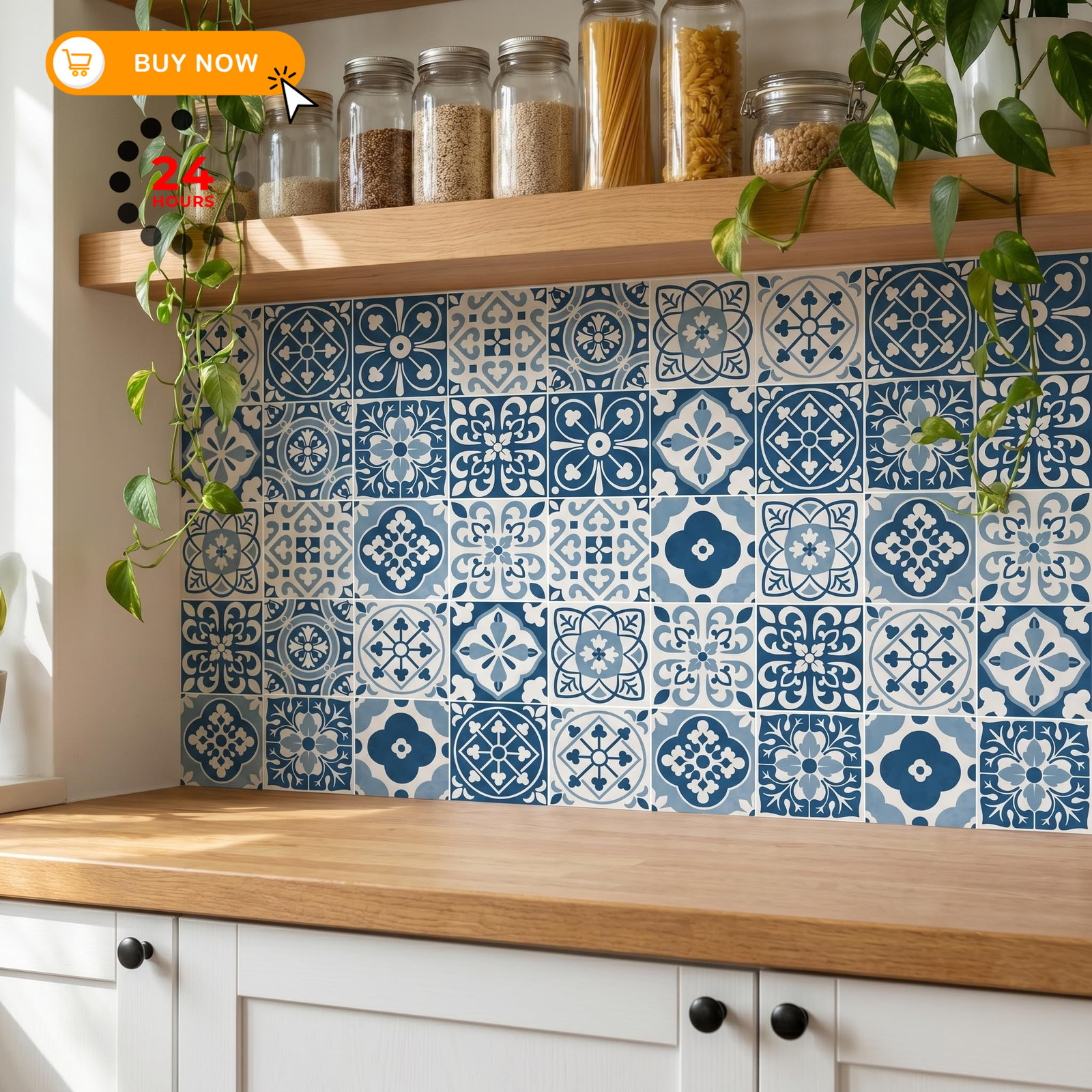 MEIHEA 30 Pack Blue and White Peel Stick Backsplash, 4×4 inches, Red