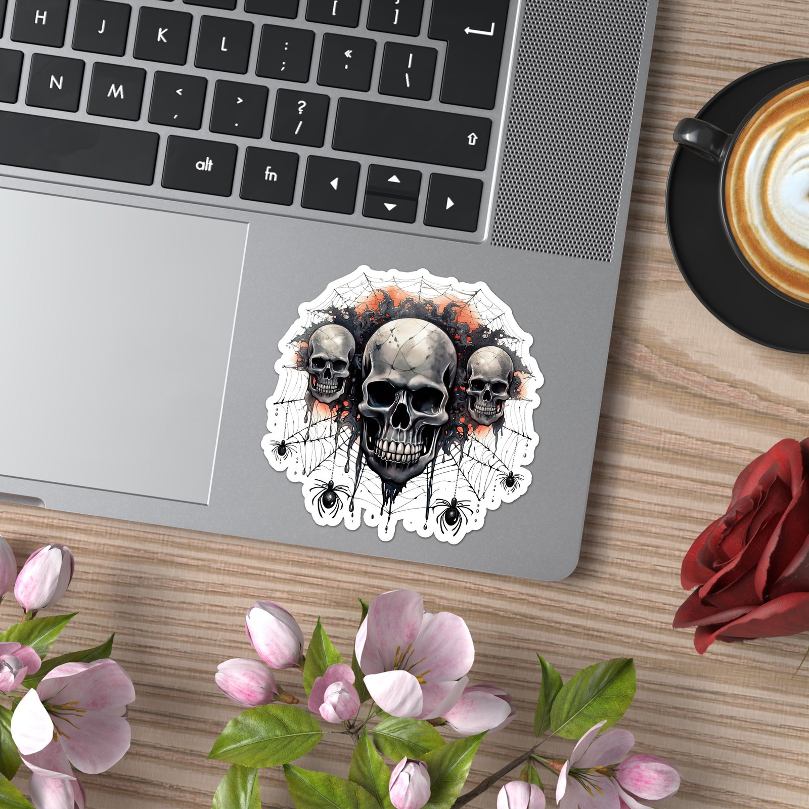 Spider Web Skull Halloween – Vinyl Decal Sticker – Car Window Laptop – ebn11049