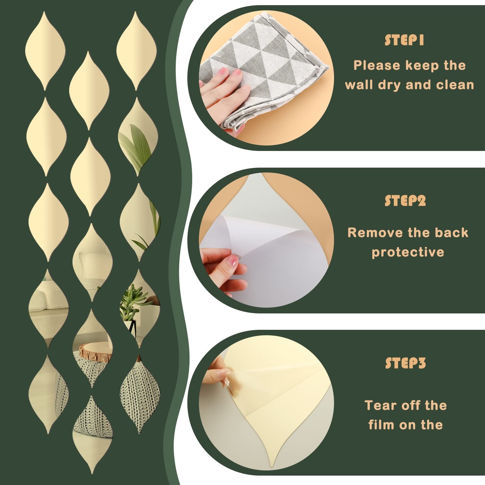 15 Pack Teardop Mirror Stickers Wall Decor Decals Wavy Acrylic Mirror Removab…