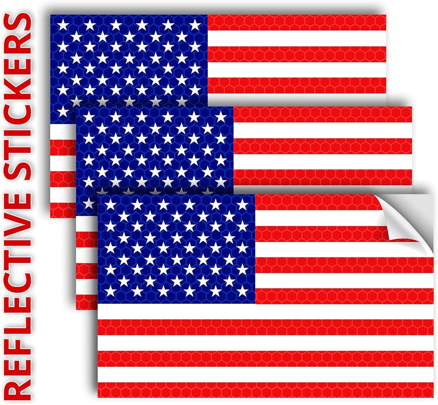 3PC Reflective American Flag Sticker – 5×3 Inches – American Flag Decal Stick…