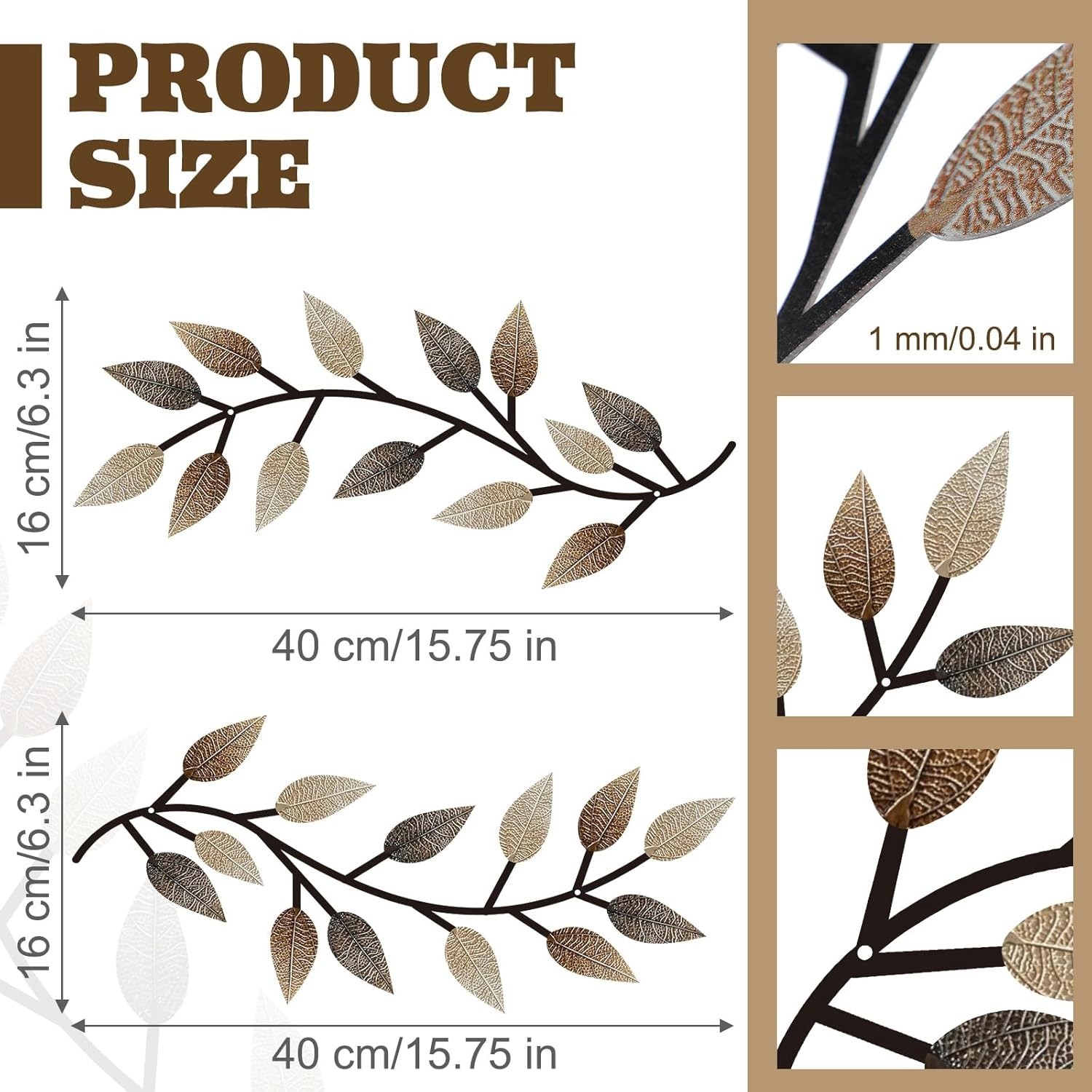 Modern Symmetrical Leaf Wall Art in Vintage Brown – Indoor and Outdoor Perfect
