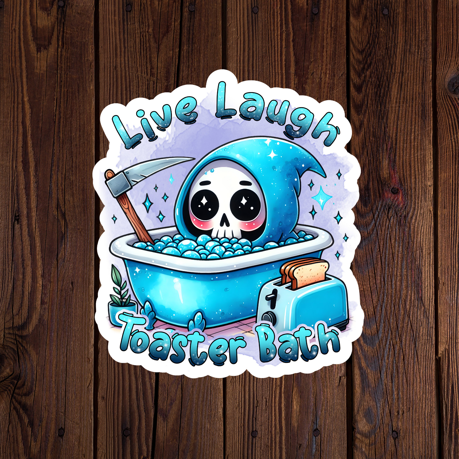 Skeleton sticker vinyl decal sarcastic funny grim reaper live laugh toaster bath
