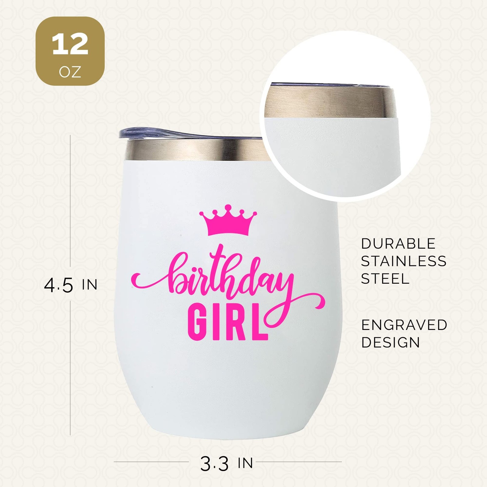 Your Dream Party Shop Birthday Girl Insulated Wine Tumbler, 12oz – White Stai…