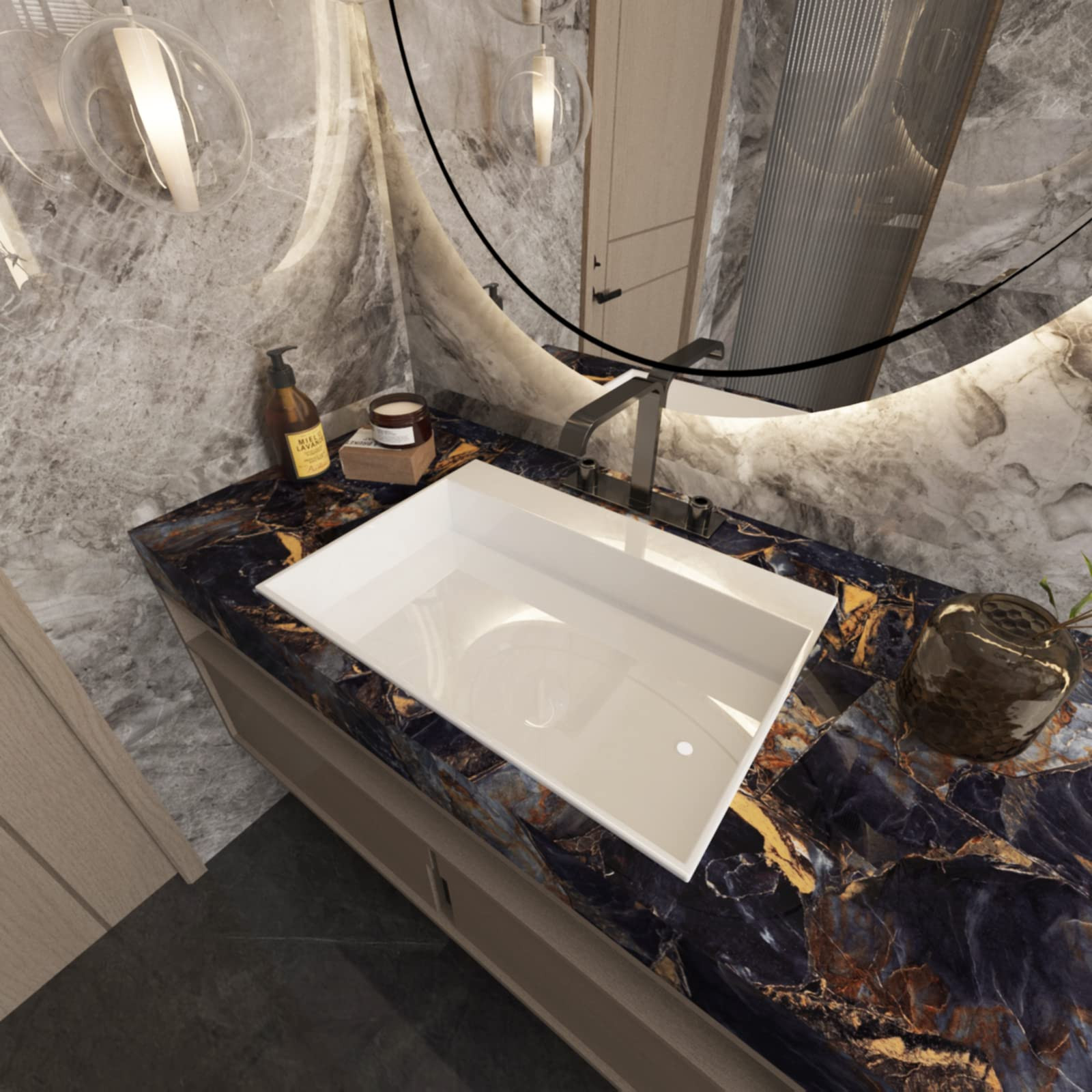 31.5"x 157" Peel and Stick Black Marble Wallpaper Dark Blue Granite Paper Sel…