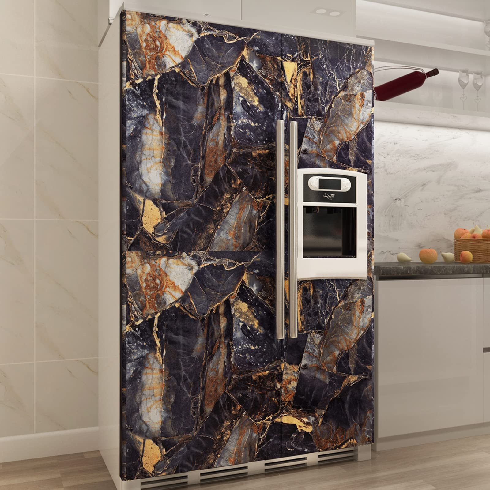 31.5"x 157" Peel and Stick Black Marble Wallpaper Dark Blue Granite Paper Sel…