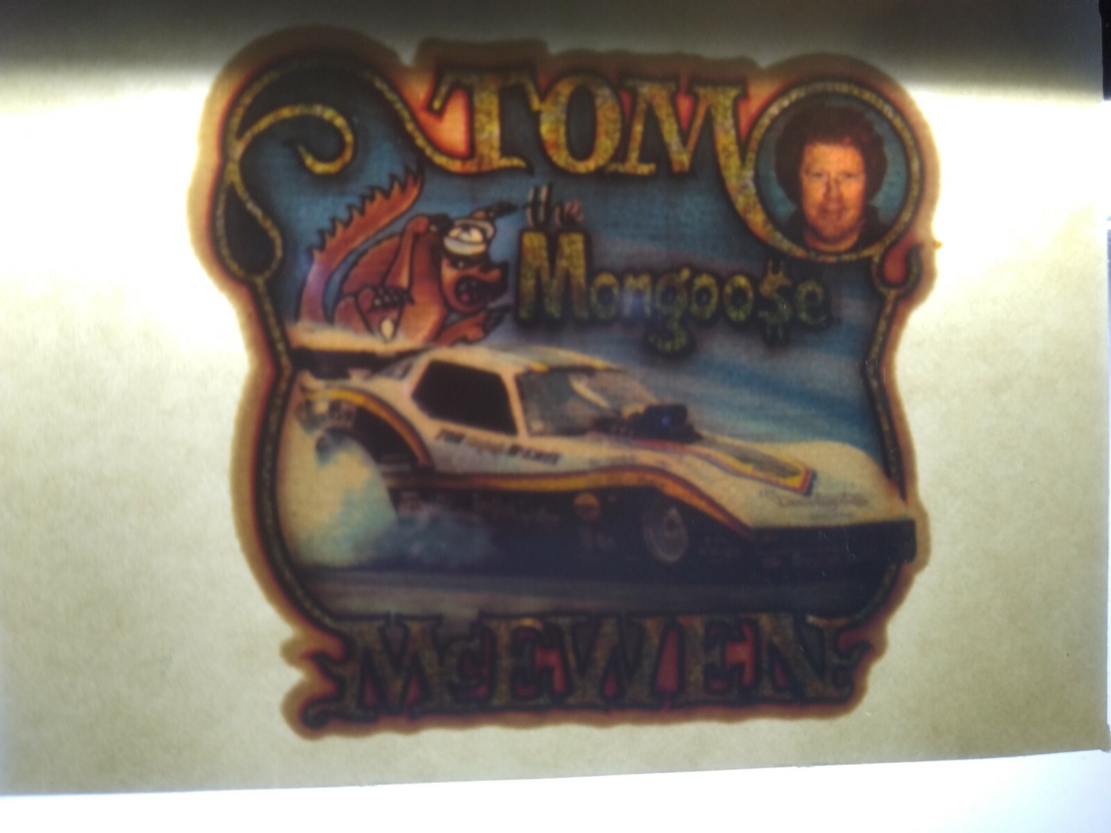 Tom The Mongoose Mcewen Race Car Screamin Glitter Iron-On Decal Donruss 1970s
