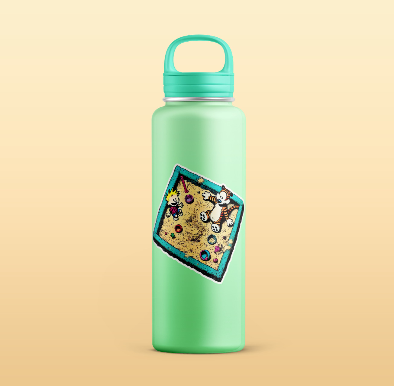 Calvin & Hobbes Sandbox Sticker: Playful Waterproof Fun in the Sand Sticker