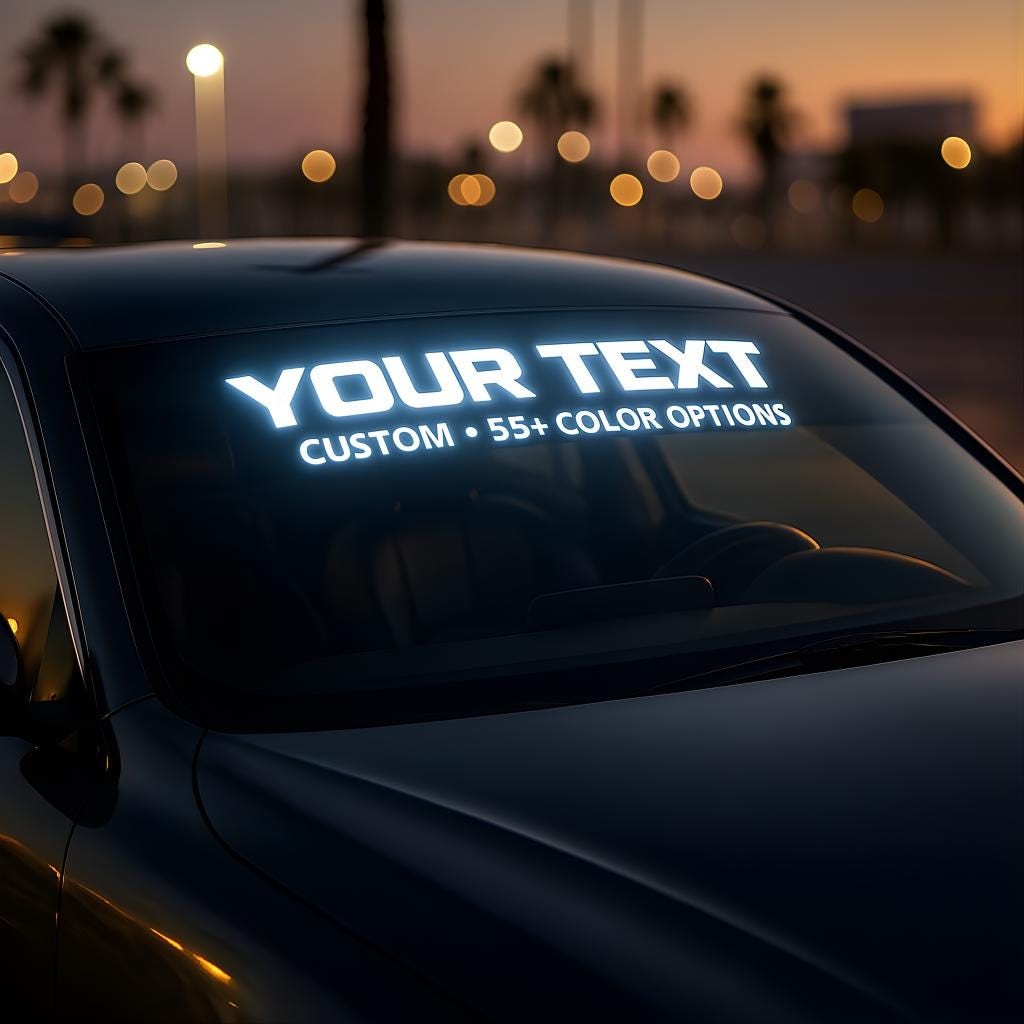 Custom Reflective Windshield Banner Decal Text & Logo | Car Sunstrip 55+ Colors