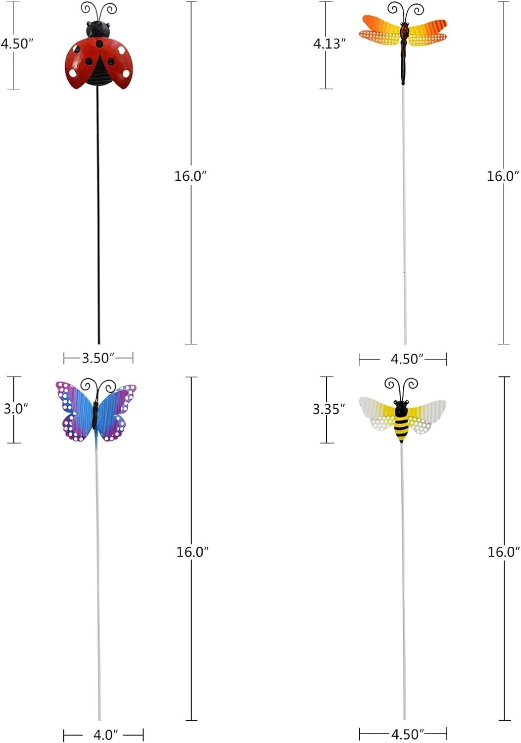 Metal Garden Stakes Set of 4 – Spring Decor Yard Sign Decorative (Insect)
