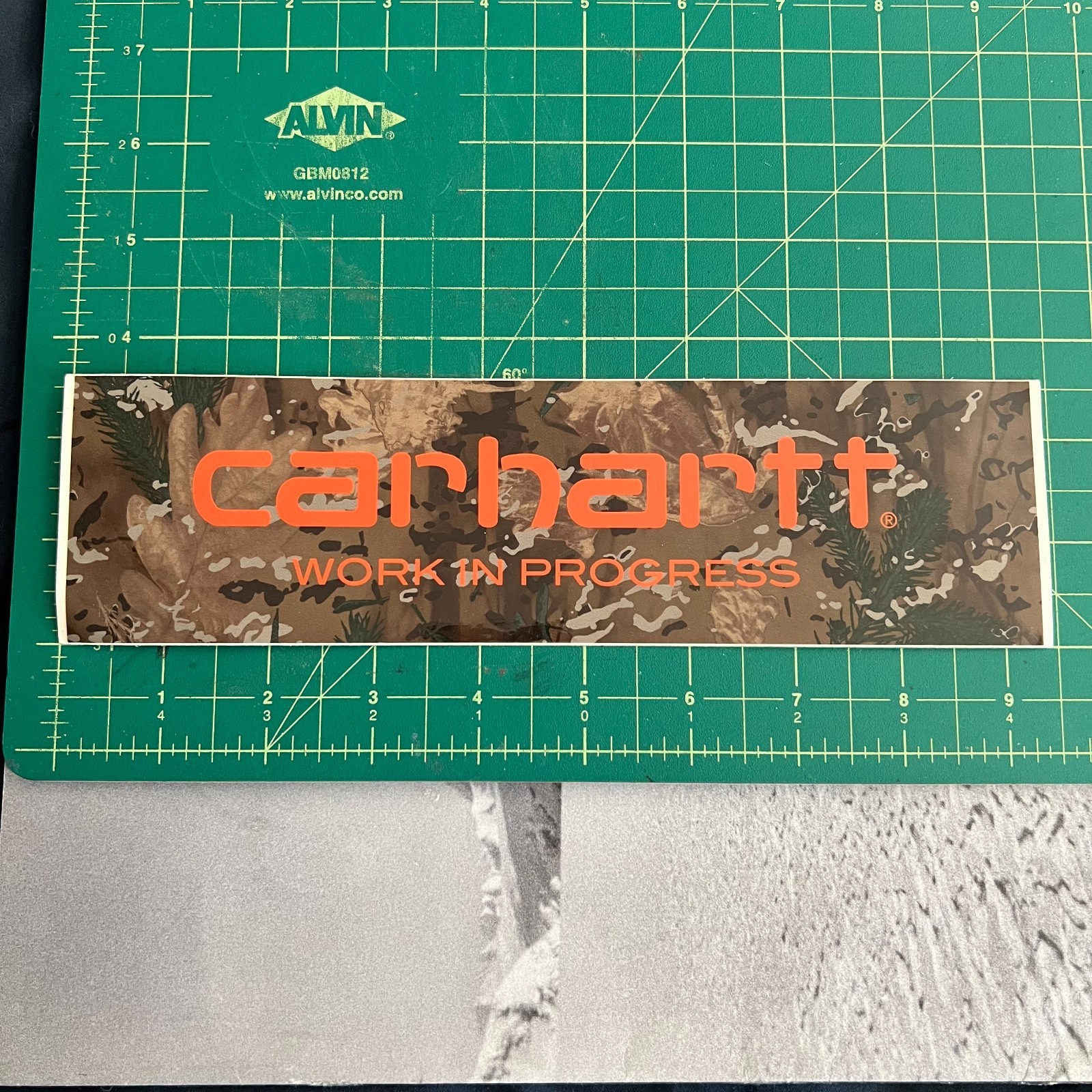 Original Carhartt WIP Work in Progress Long Sticker Decal Camo / Tan 9.5×2.75”