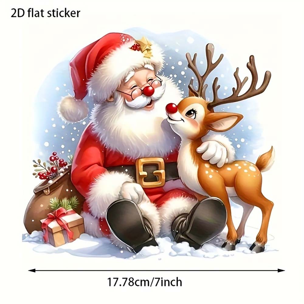Easy-To-Apply Tool-Free Durable Portable Santa Claus and Reindeer Vinyl Stickers