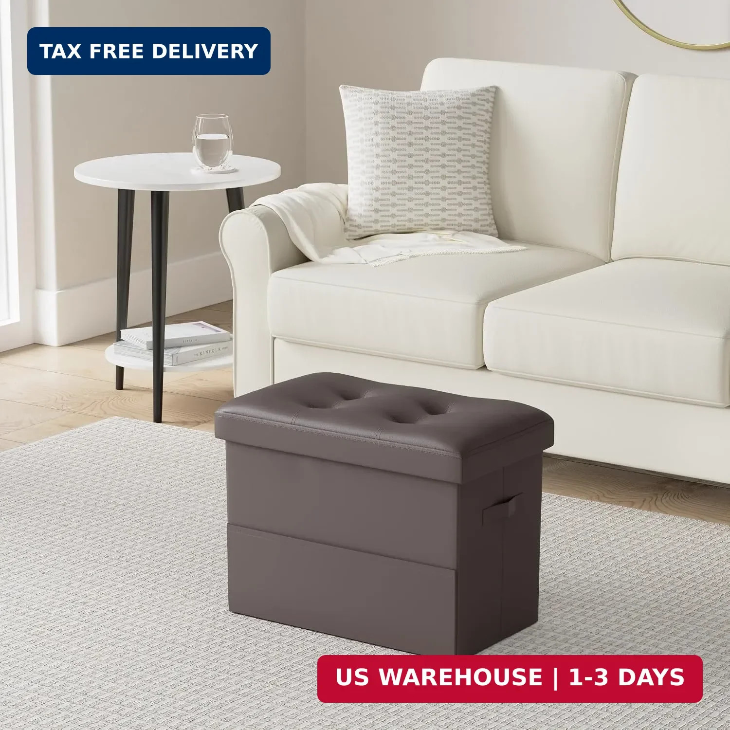Storage Ottoman Foot Rest Stool, Foldable Leather Footstool Storage