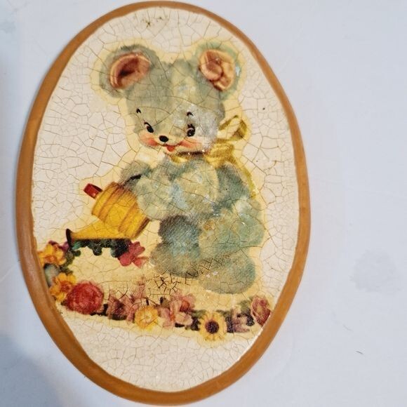 Vintage Meyercord Decal Crackle Plaster Anthropomorphic Kitch Nursery