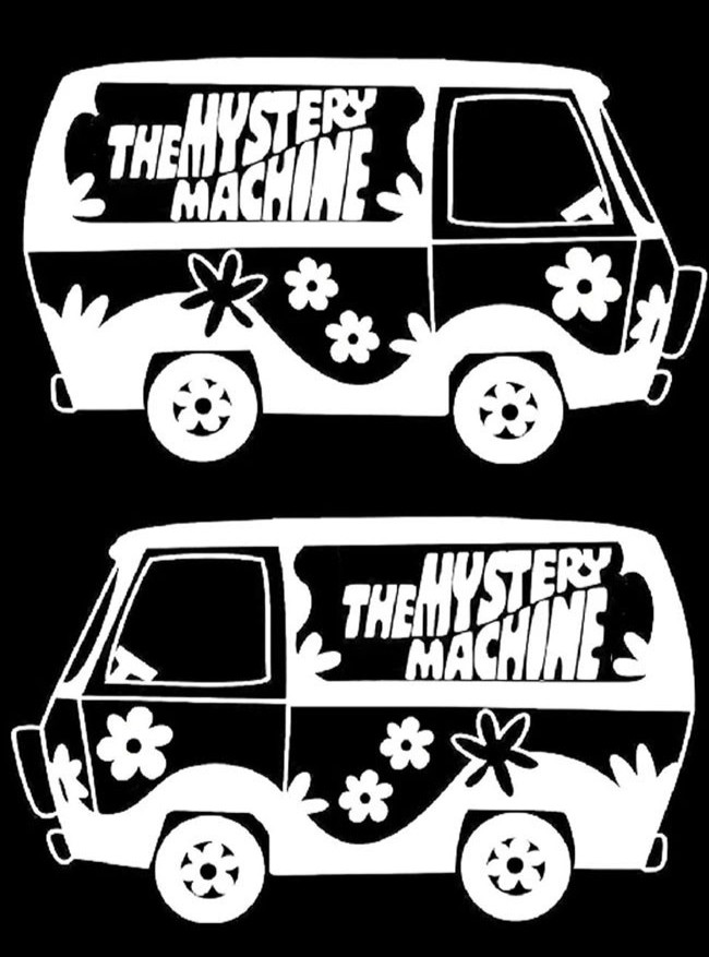 The Mystery Machine Scooby Doo 2 Pk White or Black Vinyl Decals Any Flat Surface