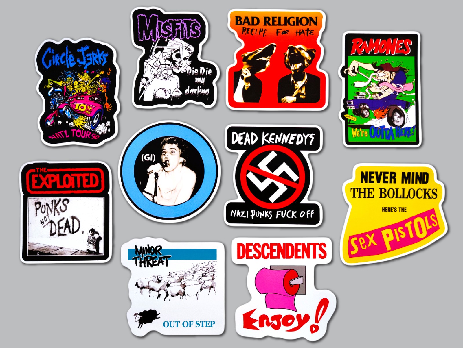Punk Vinyl Sticker Lot (10 Stickers) SET 20 rock band crust hardcore ska emo oi!