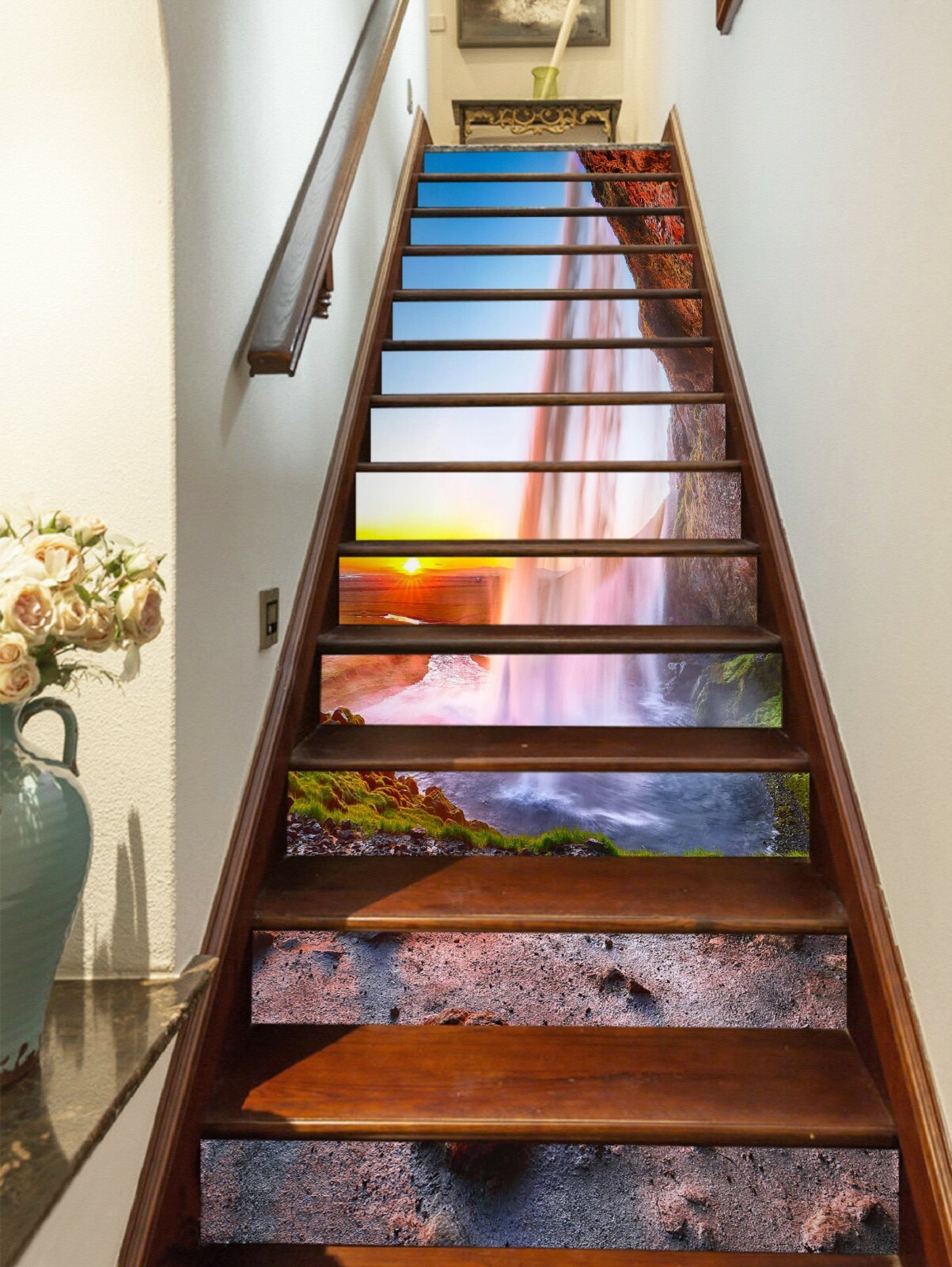 3D Waterfall Sun 461NA Stair Risers Decoration Photo Mural Decal Wallpaper Fay