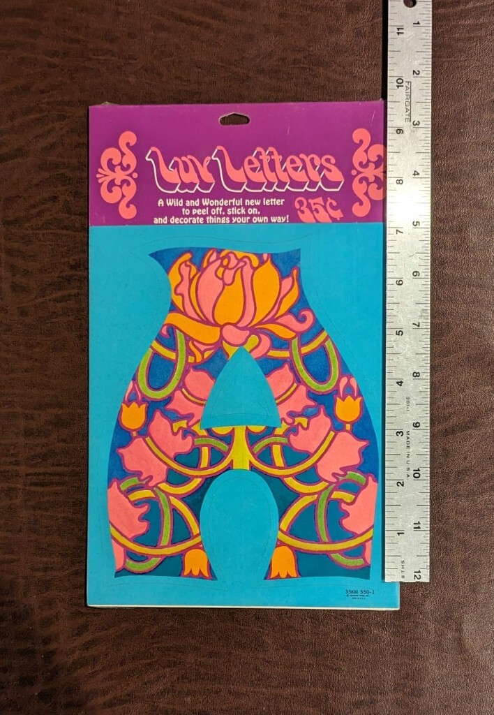 1970s Luv Letters Vintage Hallmark Psychedelic Sticker "A" New & Sealed LARGE