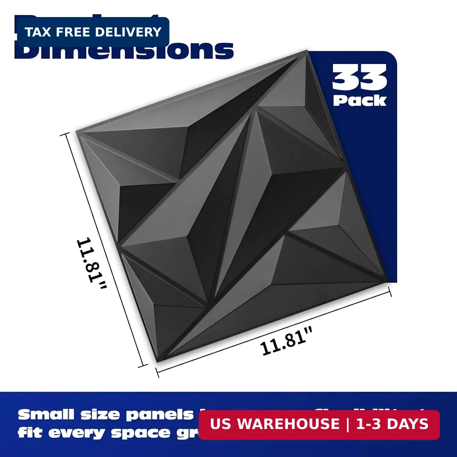 Art3dwallpanels 33 Pack 3D Wall Panels Diamond, Black, 12"x12" | PVC Accent Wa