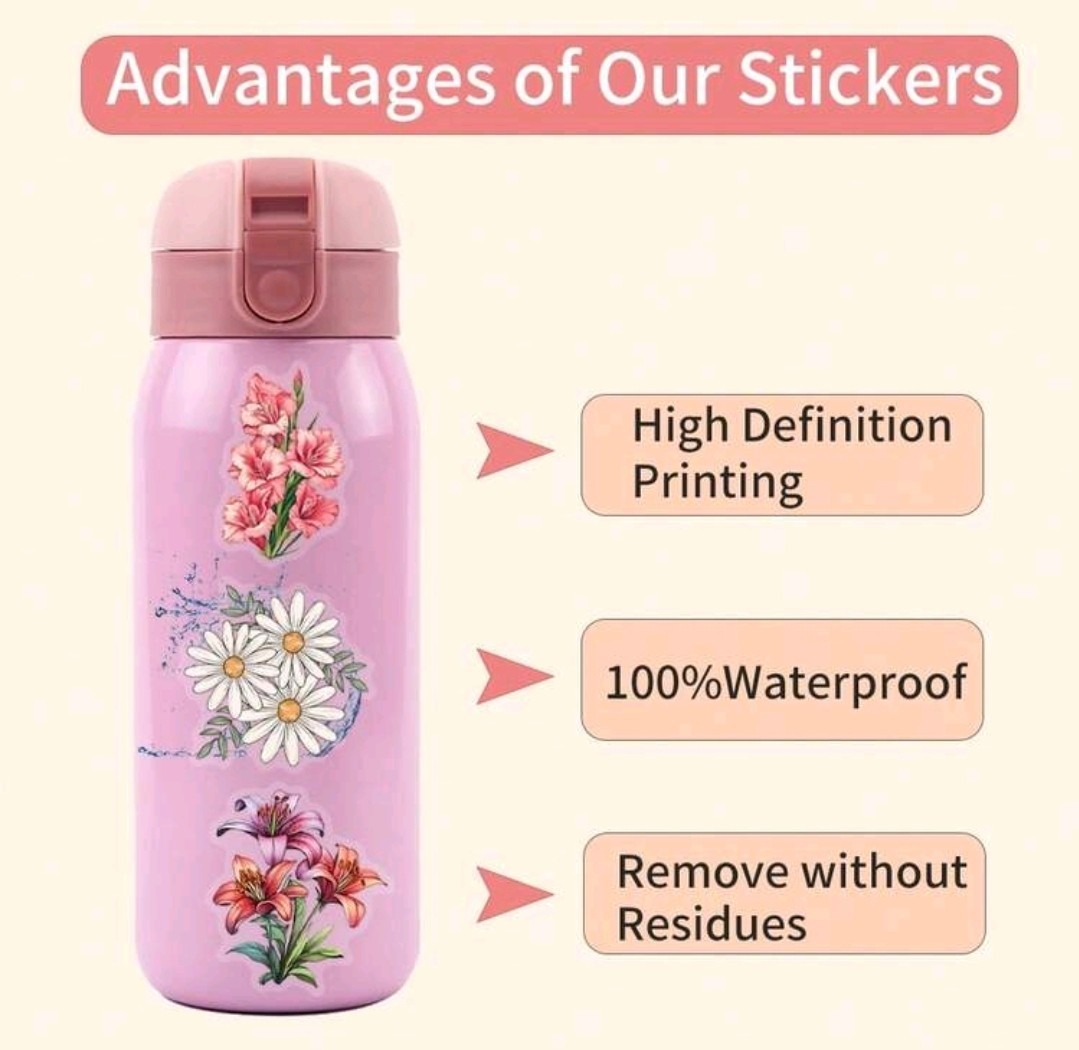 30 Pcs Waterproof Floral Vinyl Multicolor Wildflower Decals Stickers